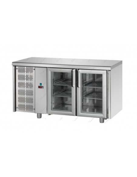 Refrigerated counter with 2 glass doors and the motor on the left - Temperature +0° +10°C - cm 142 x 70 x 85/92 h
