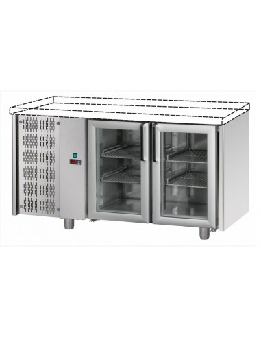 Refrigerated table - Floorless - N. 2 Doors glass - Motor sx - cm 142 x 70 x 80/87 h