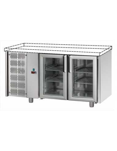 Tavolo refrigerato - Senza piano - N. 2 Porte vetro - Motore sx - cm 142 x 70 x 80/87 h