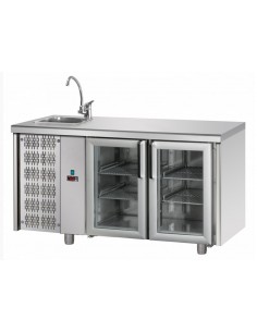 Mesa refrigerada con fregadero, 2 puertas de cristal y...