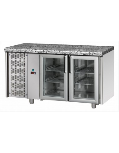 Refrigerated table - N. 2 Glass doors - Motor on the left - cm 143 x 70 x 85/92 h