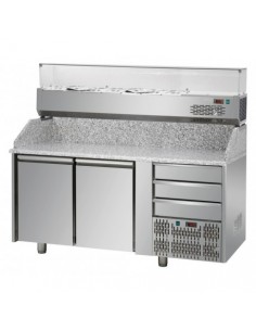 Banco pizza 2 porte e 3 cassetti - Vetrina -  Cm 161 x 75 x 149/156 h