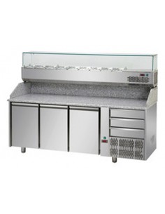 Banco pizza 3 porte e 3 cassetti - Vetrina - Cm 204 x 75 x 149/156 h