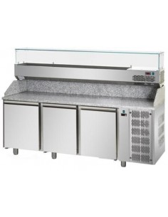 Banco pizza con 3 porte - Vetrina - cm 216 x 80 x 149/159 h