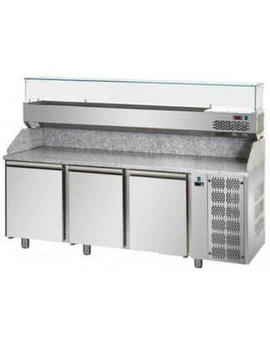 Refrigerated table/pizza counter - Temperature 0°+10°C - N.3 doors - cm 216 x 80 x 149/159 h