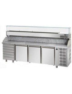 Banco pizza con 3 porte e 6 cassetti - Vetrina - cm 271 x 80 x 149/156 h