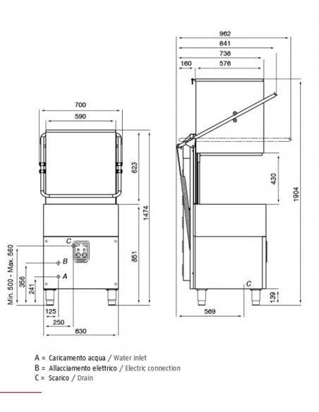 Dishwasher capote - Basket cm 50 x 50 - Air Break System - cm 69.5 x 76 x 146 h