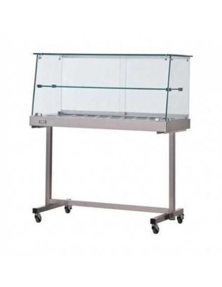 Hot display case with trolley - Straight glass - cm 120 x 70 x 135h