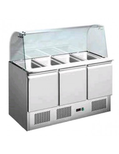 Saladette refrigerata - Vetro curvo - N.3 porte - cm 136.5 x 70 x 130 h