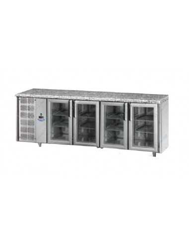 Tabla refrigerada - N.4 Puertas de vidrio - Motor a la izquierda - cm 233 x 70 x 85/92 h