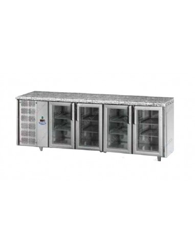 Refrigerated table - N.4 Glass doors - Motor on the left - cm 233 x 70 x 85/92 h