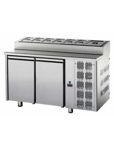 Tavolo refrigerato - Alzata porta ingredienti - N. 2 porte -cm 142 x 70 x95/102h