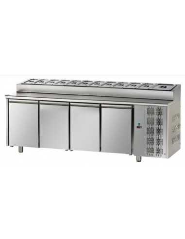 Refrigerated table with 12 bins and 4 doors -...