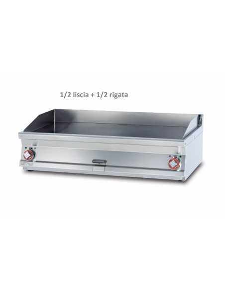 Professional Electric Fry Top - 1/2 smooth plates, 1/2 chrome-plated grooved plates - cm 120 x 70.5 x 28 h