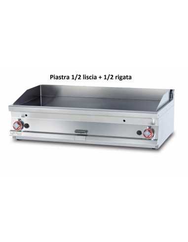 Fry top a gas - 1/2 piastra liscia 1/2 piastra rigata - cm 120 x 70,5 x 28 h