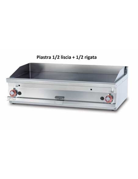 Professional gas fry top - 1/2 smooth griddles 1/2 ribbed griddles - cm 120 x 70.5 x 28 h