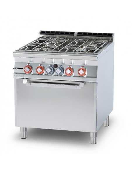 Cocina de gas profesional - N. 4 fogones - Horno de gas estático - cm 80 x 90 x 90 h