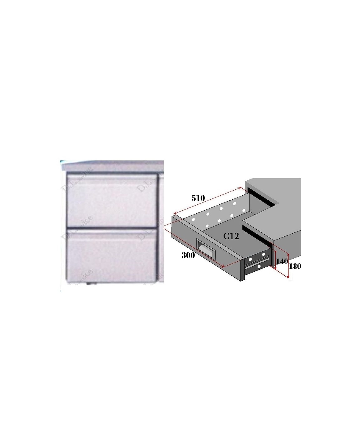 Set of 2 drawers for refrigerated table