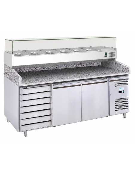 Banco pizza 2 porte e cassettiera - Vetrina - cm 201 x 80 x 143.5 h Banco pizza 2 porte e cassettiera - Vetrina - cm 201 x 80 x 143.5 h