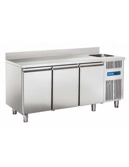Tavolo refrigerato - Lavello - Alzatina - N. 3 porte - cm 178 x 70 x 95h