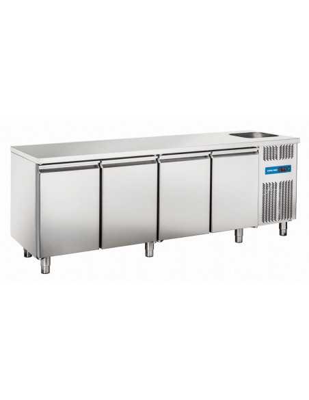 Tavolo refrigerato - Lavello - N. 4 porte - cm 224 x 70 x 85h