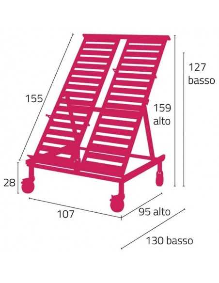 Pantalla Inclined - N. 10 casetes - Ruedas - cm 107 x 130 x 159h