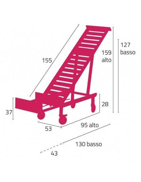 Espositore inclinato - Frontale estraibile - N. 5+1 cassette - cm 53 x 130 x 127/159h