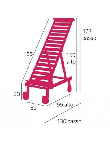 Espositore inclinato - N. 5 cassette - Ruote -...