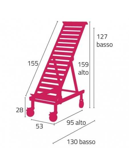 Inclined display - N. 5 cassettes - Wheels - cm 53 x 130 x 127/159h