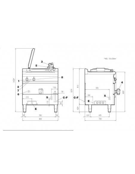 Pentola professionale elettrica indiretta - Capacità lt 50 - cm 80 x 70.5 x 90 h