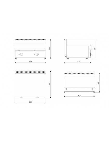 Cuocipiadina a gas - Piastra cromata liscia - cm 80 x 70 x 50 h