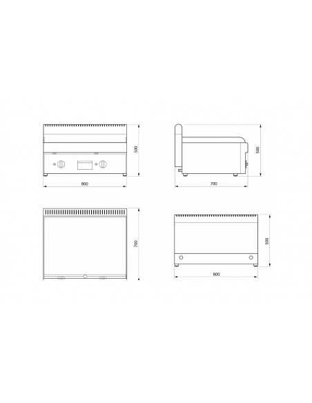 Fry top gas - Plate 1/2 smooth 1/2 chromed strip - cm 80 x 70 x 50 h