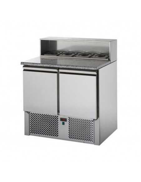 Saladette refrigerata 2 porte con piano in granito e alzata inox per 5 vaschette GN 1/6 - cm 90,4 x 70 x 108 h