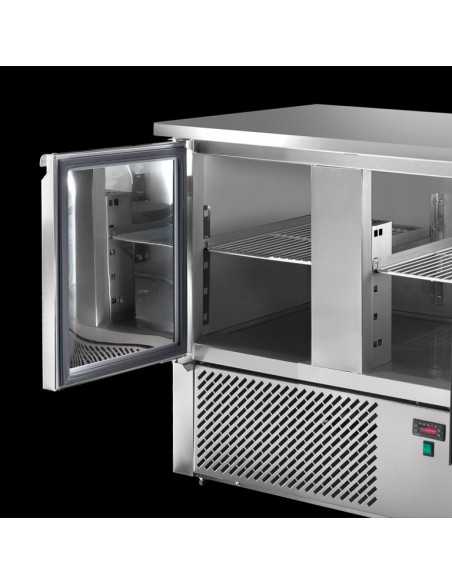Saladette refrigerata 2 porte con piano in granito e alzata inox per 5 vaschette GN 1/6 - cm 90,4 x 70 x 108 h