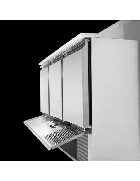 Saladette refrigerada 3 puertas con encimera de polietileno y tapa inox - cm 138 x 70 x 88 h