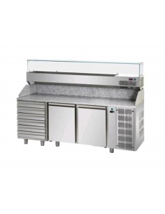 Pizza counter 2 doors and 6 drawers - Display cabinet - Cm 200 x 75 x 149/156 h 2