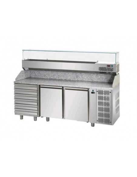 Pizza counter 2 doors and 6 drawers - Display cabinet - Cm 200 x 75 x 149/156 h