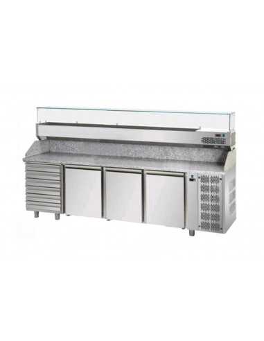 Pizza counter 3 doors and 6 drawers - Display cabinet - Cm 242 x 75 x 149/156 h