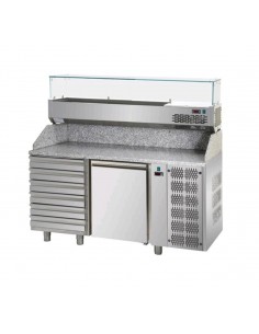 Banco pizza 1 porta e 6 cassetti - Vetrina - cm 161 x 80 x 149/156 h 2