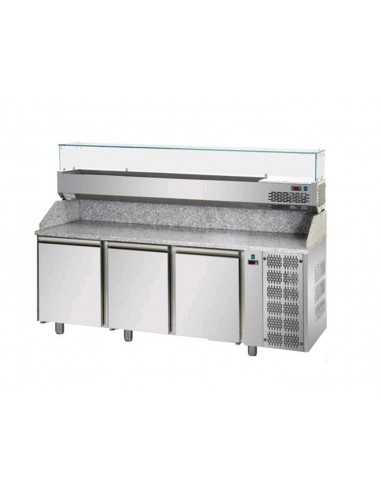 Banco pizza con 3 porte - Vetrina - cm 216 x 80 x 149/159 h