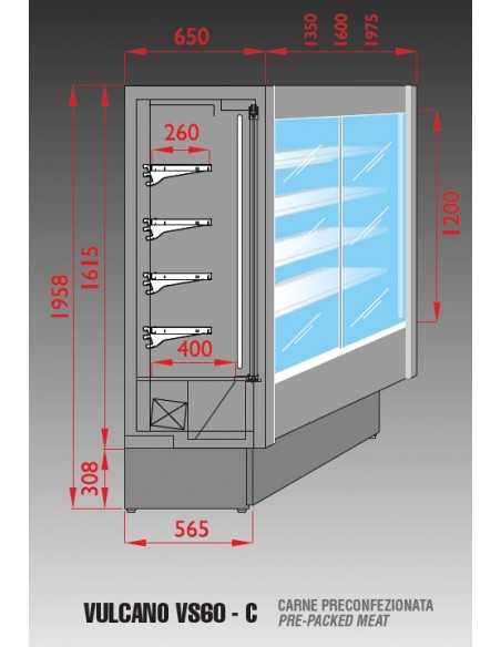Muro refrigerado - Puertas deslizantes - Para carne pre-envasada - Temperatura +/+°C - Acero inoxidable - cm 197.5 x 65 x 198.5h