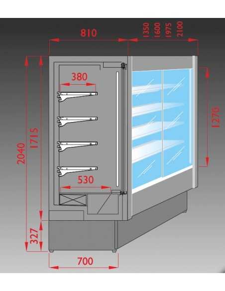 Murale refrigerato per salumi e latticini con porte scorrevoli e 4 ripiani - cm 160 x 76,5 x 203 h