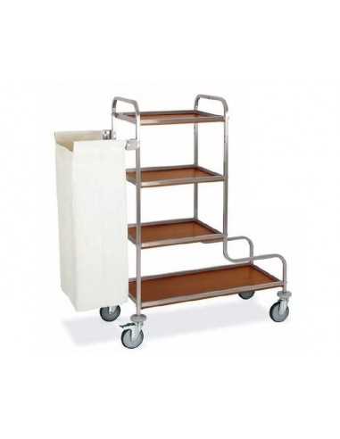 Carrello portabiancheria - N. 4 ripiani - N. 1 reggi sacco - Cm 101-140x52x137h