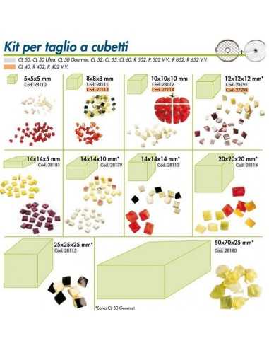 Disc for cubes - Disc mm 190 - Consisting of 1 grid for cubes + 1 disc for slices - Cut thickness mm 20 x 20