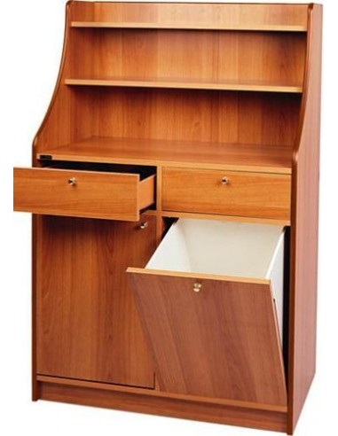Service cabinet - Double tall - With splashback - Melamine structure and panels - Walnut color - 95 x 49 x 144h cm