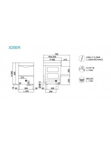 Electronic glass washer - Drain pump - Basket Ø cm 35 - cm 42 x 48.5 x 66h