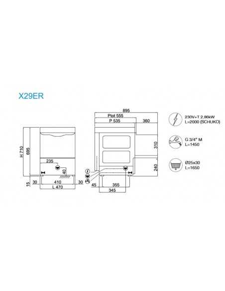 Electronic glass washer - Drain pump - Basket Ø cm 40 - cm 47 x 53.5 x 71h