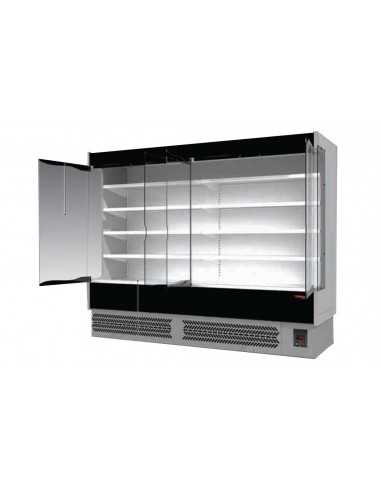 Espositore murale refrigerato - Porte a battente in vetro - Acciaio inox - Per salumi e latticini - cm 195.5 x 76.4 x 204h