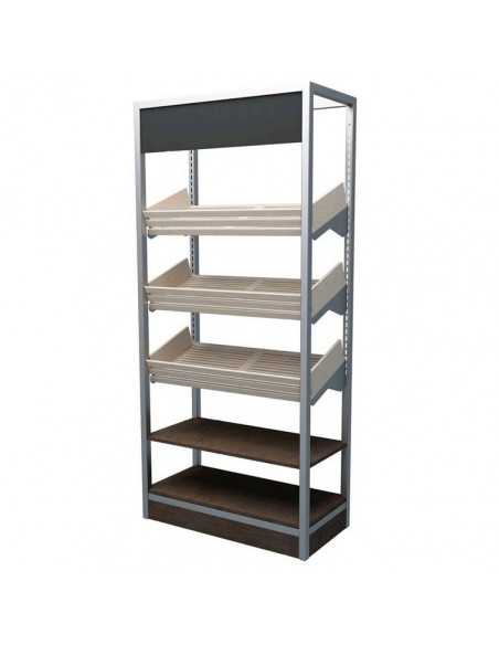 Expositor de pan con 3 estantes inclinados y 2 baldas - cm 100 x 60 x 214 h