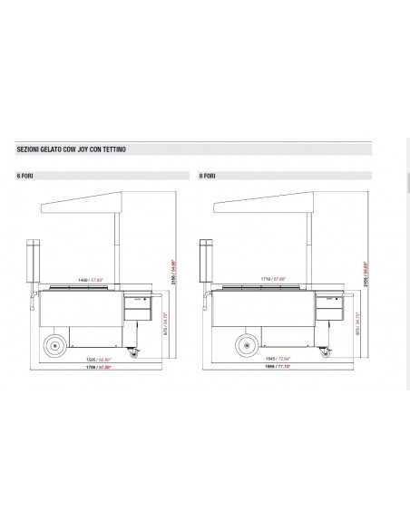 Carretto gelati - N. 8 carapine - cm L 1959 x P 78.9 x H 87.5